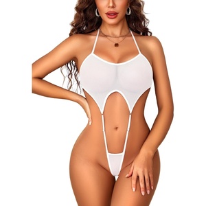 Avidlove Mesh Bodysuit for Women Halter Straps Sexy Lingerie One Piece Sheer Babydoll Top Outfits(White)