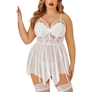 Avidlove Plus Size Lingerie Mesh Lace Babydoll Exotic Nightgowns | Soft and stretchy lace fabric,wireless floral cups,adjustable straps,curvy girl lingerie,sexy outfits honeymoon nightwear(White)