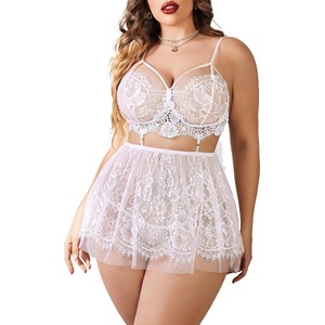 Avidlove Plus Size Lingerie Womens Babydoll Chemise Nightgown Lace Nighty Sleepwear L-5X(1white)
