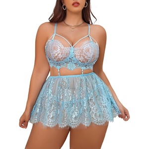 Avidlove Plus Size Lingerie Womens Babydoll Chemise Nightgown Lace Nighty Sleepwear L-5X(Light Blue)
