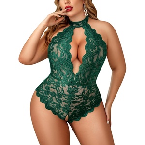 Avidlove Plus Size Lingerie for Women Lace Bodysuit Halter Teddy Babydoll Nightgown 16-24 Plus(Green1)