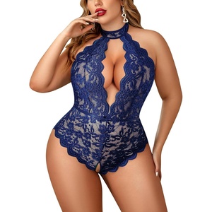Avidlove Plus Size Lingerie for Women Lace Bodysuit Halter Teddy Babydoll Nightgown 16-24 Plus(Navy Blue(plus Size))