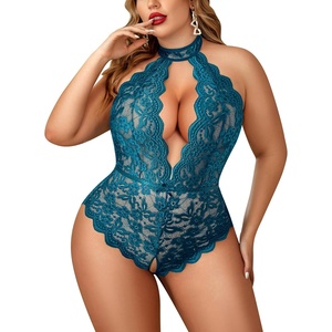 Avidlove Plus Size Lingerie for Women Lace Bodysuit Halter Teddy Babydoll Nightgown 16-24 Plus(Peacock Blue1)
