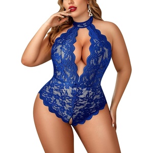 Avidlove Plus Size Lingerie for Women Lace Bodysuit Halter Teddy Babydoll Nightgown 16-24 Plus(Royal Blue1)