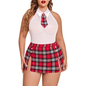 Avidlove Plus Size School Girl Lingerie for Women 2 Piece Lingerie Sets Sexy Cosplay Costume L-5XL(B-white Red)