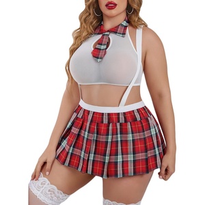 Avidlove Plus Size Schoolgirl Lingerie for Women Sexy Lingerie Roleplaying Outfit with Tie Top and Mini Skirt(A-white（plus Size）)