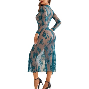 Avidlove Sexy Lace Robe for Women Lingerie Bridal Lace Babydoll Robe Lingerie Sheer Wedding Gown(Blue Green)