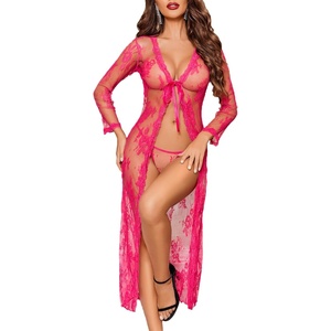 Avidlove Sexy Lace Robe for Women Lingerie Bridal Lace Babydoll Robe Lingerie Sheer Wedding Gown(Hot Pink)