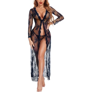 Avidlove Sexy Lace Robe for Women Lingerie Bridal Lace Babydoll Robe Lingerie Sheer Wedding Gown(Navy Blue)