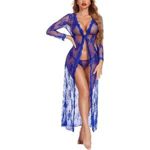 Avidlove Sexy Lace Robe for Women Lingerie Bridal Lace Babydoll Robe Lingerie Sheer Wedding Gown(Snorkel Blue)