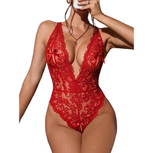 Avidlove Sexy Lingerie for Women Deep V Lace Teddy Lingerie Bodysuit One Piece Babydoll(Red)