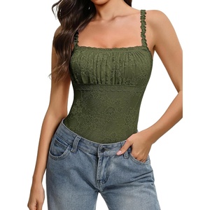 Avidlove Women Lace Body Suit Sexy Square Neck Thong BodySuit Sleeveless Cami Tops Y2k Going Out Outfits(Army Green)