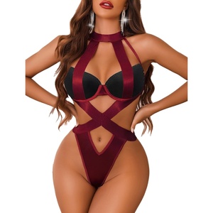 Avidlove Women Lingerie Sexy Bodysuit Strappy Teddy Lingeries One Piece Mini Babydoll with Underwire(Wine Red)