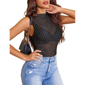 Avidlove Women Lingerie Sleeveless Ruched Bodysuit Mesh Going Out Tops(Diamond Pattern)