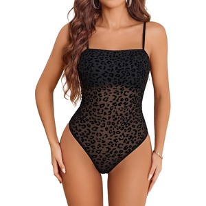 Avidlove Women Mesh Bodysuit Top Sexy Spaghetti Strap Cami Sleeveless Sheer Going Out Tops Concert Outfits(Black Leopard)