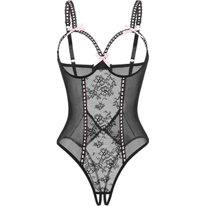 Avidlove Women One Piece Lingerie Lace Bodysuit Mini Babydoll Sexy Teddy Sleepwear S-XXL(Black)