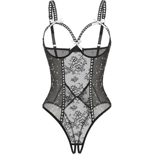 Avidlove Women One Piece Lingerie Lace Bodysuit Mini Babydoll Sexy Teddy Sleepwear S-XXL(Black Stars)