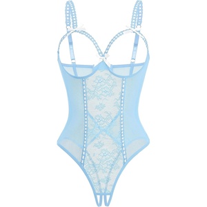 Avidlove Women One Piece Lingerie Lace Bodysuit Mini Babydoll Sexy Teddy Sleepwear S-XXL(Light Blue)