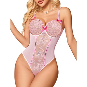 Avidlove Women One Piece Lingerie Lace Bodysuit Mini Babydoll Sexy Teddy Sleepwear S-XXL(Pink)