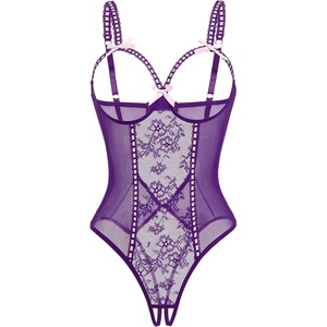 Avidlove Women One Piece Lingerie Lace Bodysuit Mini Babydoll Sexy Teddy Sleepwear S-XXL(Purple)
