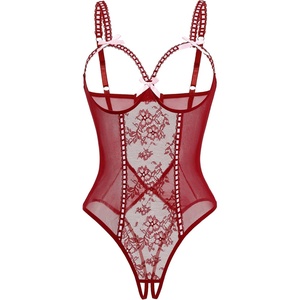 Avidlove Women One Piece Lingerie Lace Bodysuit Mini Babydoll Sexy Teddy Sleepwear S-XXL(Wine Red)