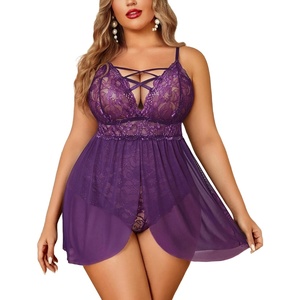 Avidlove Women Plus Size Lingerie Lace Babydoll V Neck Bodysuit Sleepwear(Purple)