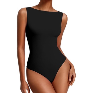 Avidlove Women’s Boat Neck Bodysuits Double Lined Tank Body Suits Seamless Fitte One Piece Going Out Top Outfits(Black)