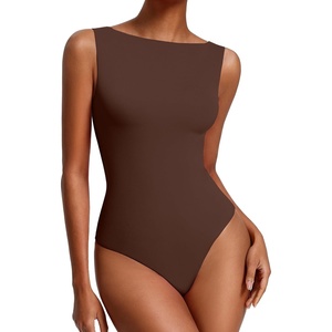 Avidlove Women’s Boat Neck Bodysuits Double Lined Tank Body Suits Seamless Fitte One Piece Going Out Top Outfits(Brown)