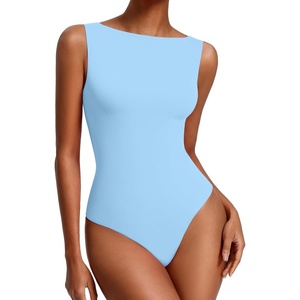 Avidlove Women’s Boat Neck Bodysuits Double Lined Tank Body Suits Seamless Fitte One Piece Going Out Top Outfits(Light Blue)
