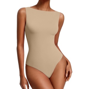 Avidlove Women’s Boat Neck Bodysuits Double Lined Tank Body Suits Seamless Fitte One Piece Going Out Top Outfits(Nude)