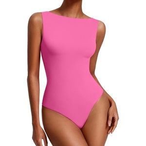 Avidlove Women’s Boat Neck Bodysuits Double Lined Tank Body Suits Seamless Fitte One Piece Going Out Top Outfits(Pink)