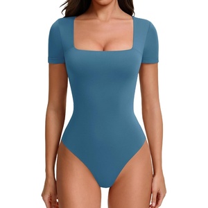 Avidlove Women’s Bodysuit Short Sleeve Square Neck Body Suits Thong Double Lined Slim Fit Basic Tee Shirts(Dark Blue)