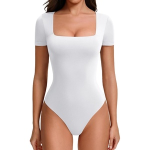 Avidlove Women’s Bodysuit Short Sleeve Square Neck Body Suits Thong Double Lined Slim Fit Basic Tee Shirts(White)