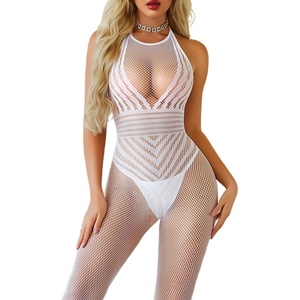 Avidlove Women’s Fishnet Bodystocking One Size Mesh Full Bodysuit Stocking Halter Lingerie for Club Rave(Without Underwear)(White)