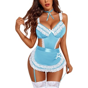 Avidlove Womens Lingerie Sets Lace V Neck Teddy Babydoll 3 Pack Lingerie Costumes Sleepwear Dress S-XXL(Light Blue)