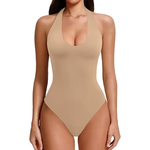 Avidlove Women’s Sexy Halter Bodysuit Going Out Backless Tank Top Sleeveless Thong Body Suits Summer Outfits(Beige)