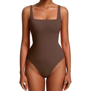 Avidlove Womens Sexy Square Neck Bodysuits Backless Double Lined Tank Tops Thong Body Suits Going Out Outfits 2026(Brown)