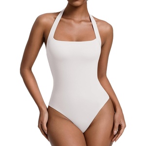 Avidlove Womens Square Neck Halter Bodysuit Sleeveless Double Lined Body Suits Going Out Tops Thong Bodysuit(White)