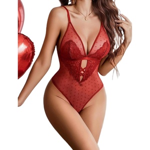Women’s Lingerie Sexy Lace Bodysuit V Neck Teddy Lingerie Mini Babydoll | Sexy Lingerie Cut out Bodysuit,One Piece,Snap Crotch,S-XXL(Dark Red)