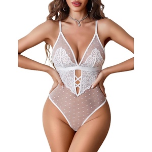 Women’s Lingerie Sexy Lace Bodysuit V Neck Teddy Lingerie Mini Babydoll | Sexy Lingerie Cut out Bodysuit,One Piece,Snap Crotch,S-XXL(White)