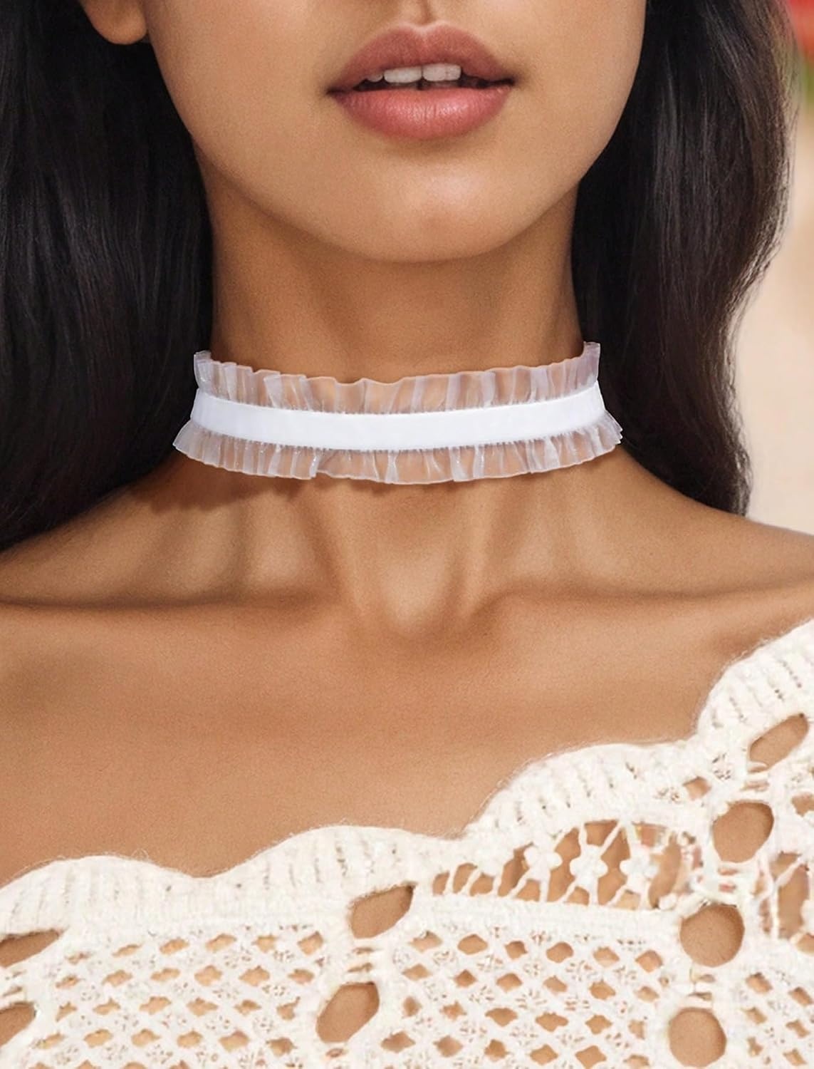 image:imageLace Choker Necklace Women Gothic Choker Vintage Victorian Collar Necklace  White Black Party Dainty Adjustable Minimalist Trendy Accessory GiftWhiteWhite