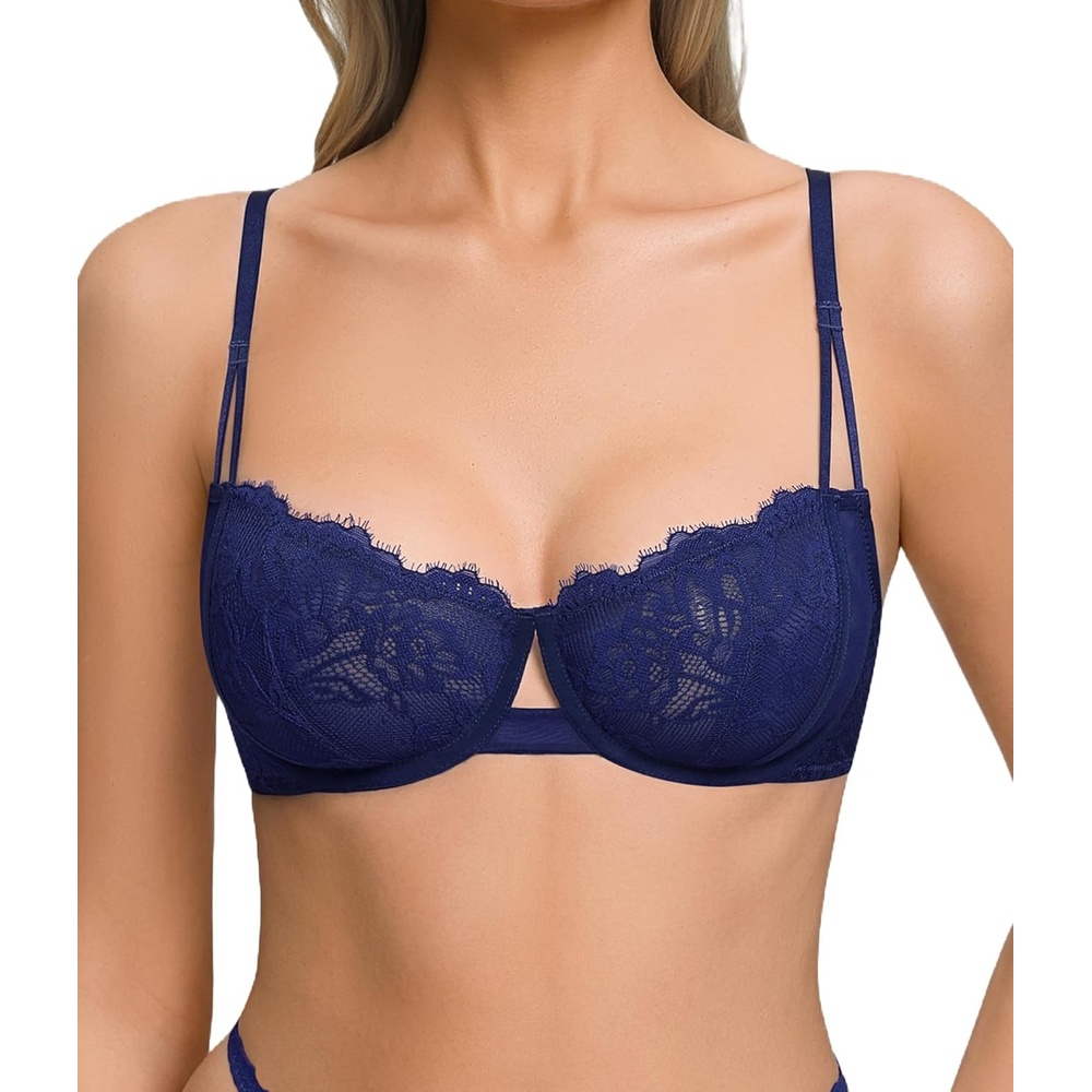 image:imageAvidlove Lace Bras for Women Sexy Balconette Bra Sheer Mesh Demi Bras Unlined Underwire Lingerie BraNavy Blue