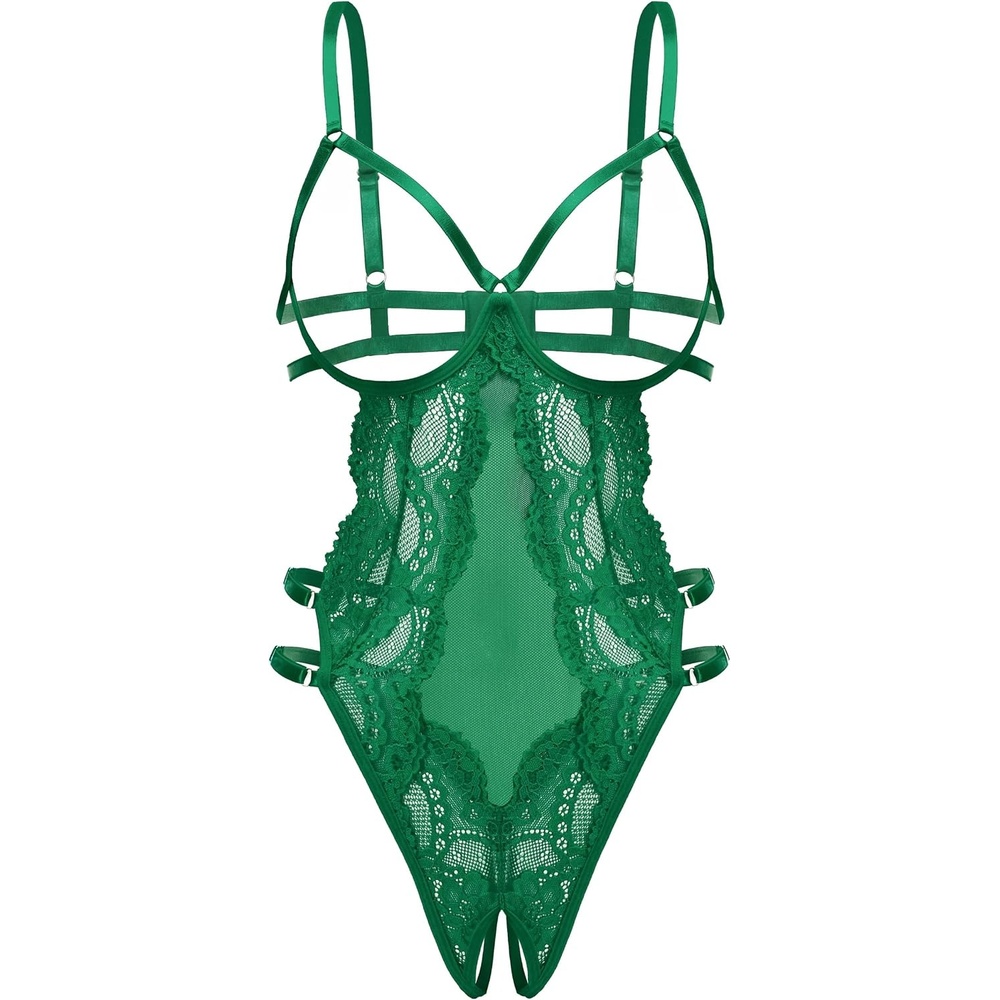 image:imageAvidlove Lace Lingerie for Women Strappy Cut Out Sexy Teddy Bodysuit  One Piece Outfits Adjustable Strap Mesh Teardrop Front Thong Bottom for Special Night Valentines DayGreen