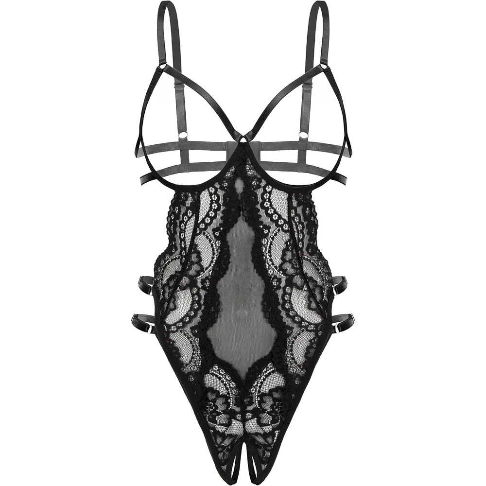 image:imageAvidlove Lace Lingerie for Women Strappy Cut Out Sexy Teddy Bodysuit  One Piece Outfits Adjustable Strap Mesh Teardrop Front Thong Bottom for Special Night Valentines DayBlack