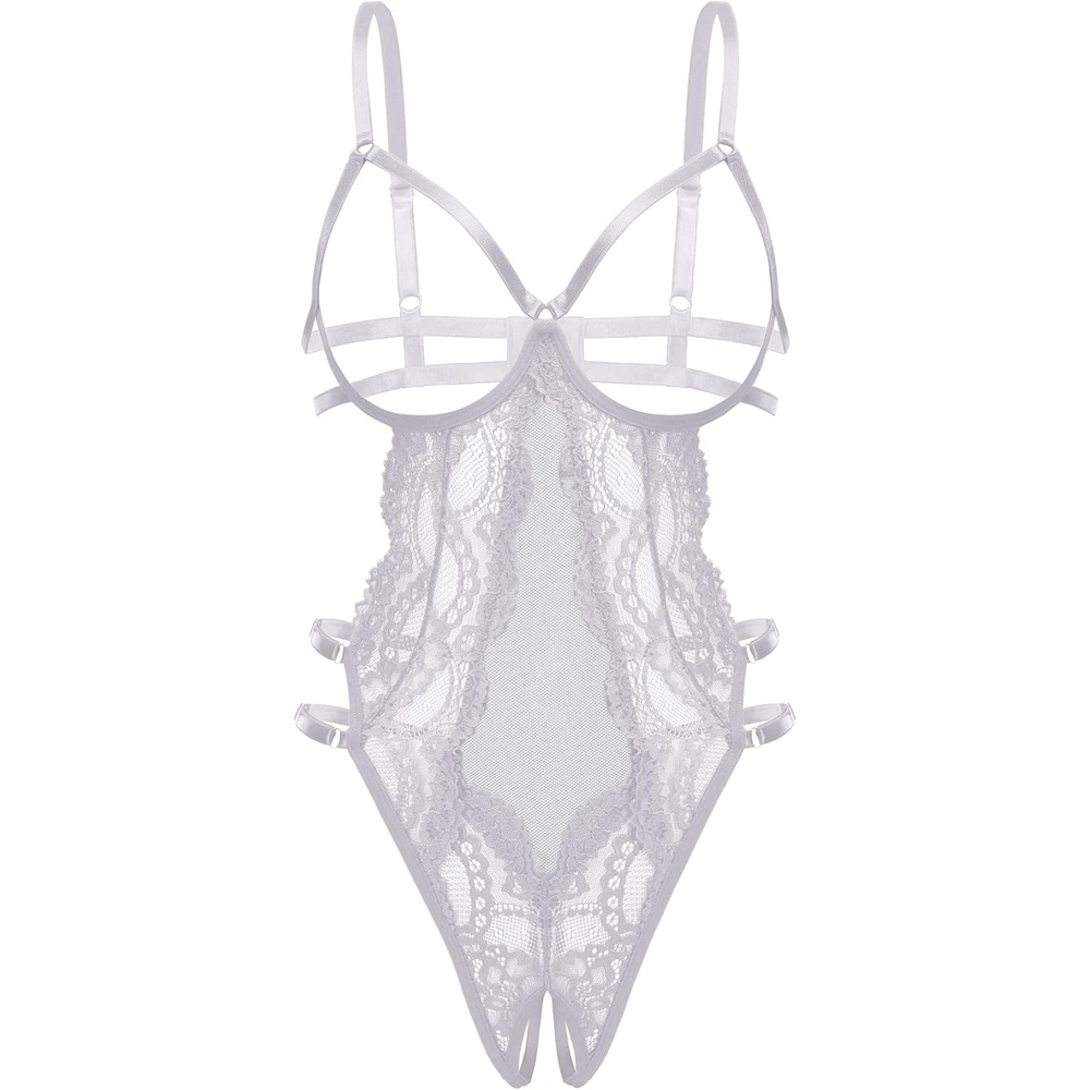 image:imageAvidlove Lace Lingerie for Women Strappy Cut Out Sexy Teddy Bodysuit  One Piece Outfits Adjustable Strap Mesh Teardrop Front Thong Bottom for Special Night Valentines DayWhite