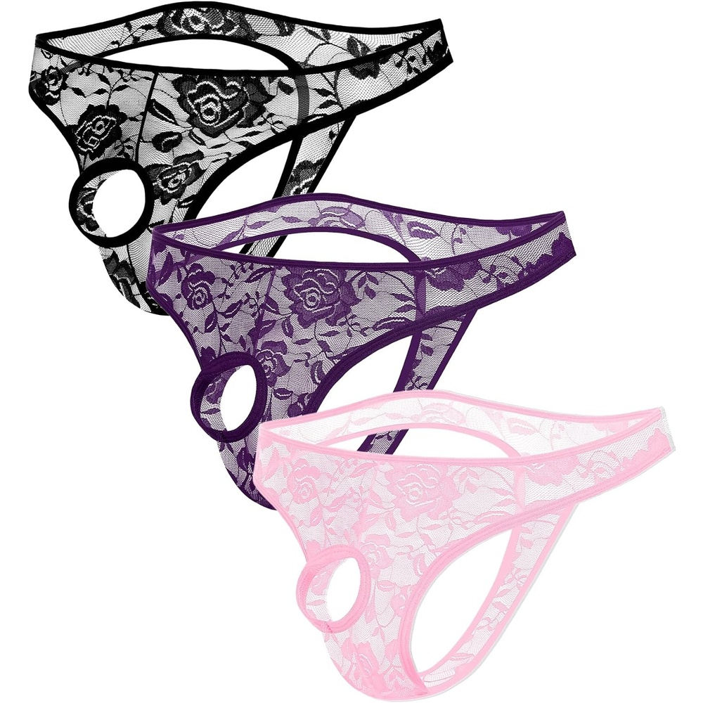 image:imageAvidlove Mens Lace Underwear Open Front Panties Low Rise Sexy Bikini Briefs 13 PackPinkpurpleblack