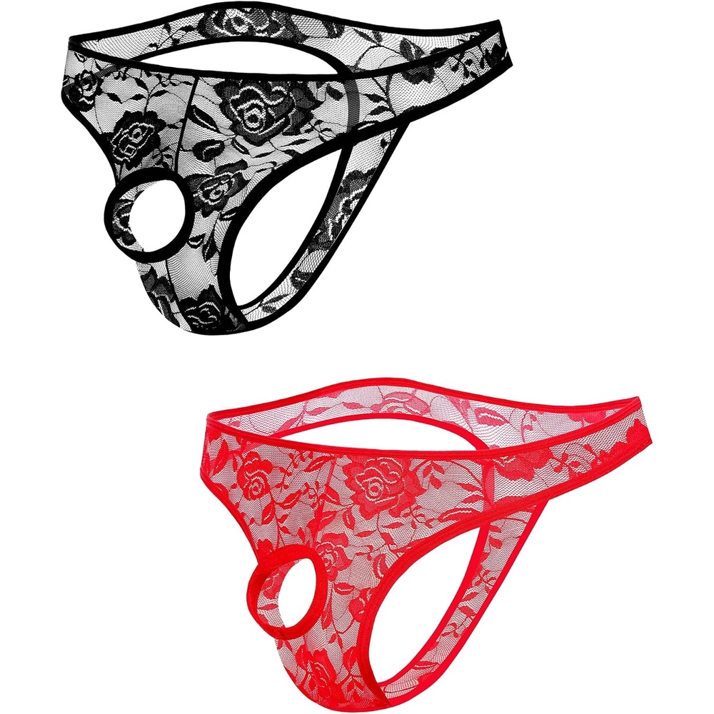 image:imageAvidlove Mens Lace Underwear Open Front Panties Low Rise Sexy Bikini Briefs 13 PackRedblack