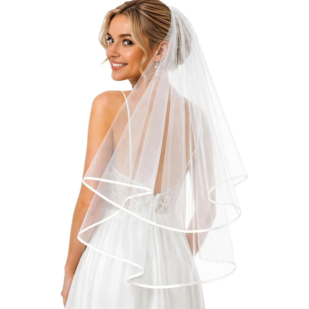 image:imageAvidlove Wedding Veil Bridal Shower Gifts Bachelorette Party Accessories  Bridal Shower Decorations Bachelorette Party Decorations Engagement Gifts 2 Tier Bridal Veil Wedding MorningWhite