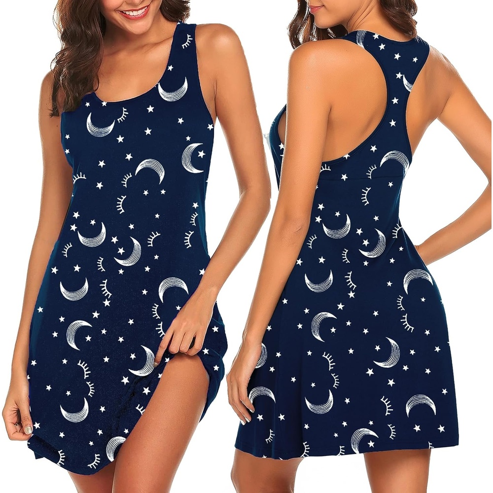 image:imageAvidlove Women Racerback Tank Nightgown Sleeveless Chemise Soft Sleep Dress  Soft Lightweight Racerback Tank Sleep DressLoose Fit Chemise Nightgown Perfect For Home Relaxation and Nighttime LoungewearMoon Print