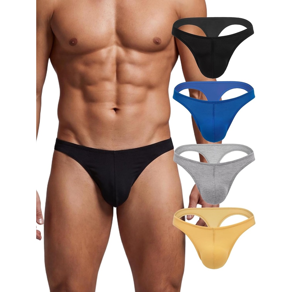 image:imageMens Thong GString Underwear Soft Stretch Brief Bulge Pouch Underwear  Mens Thong Underwear Sexy Low Rise Brief Stretchy lightweight Panties For Allday ComfortYellowblackgrayblue